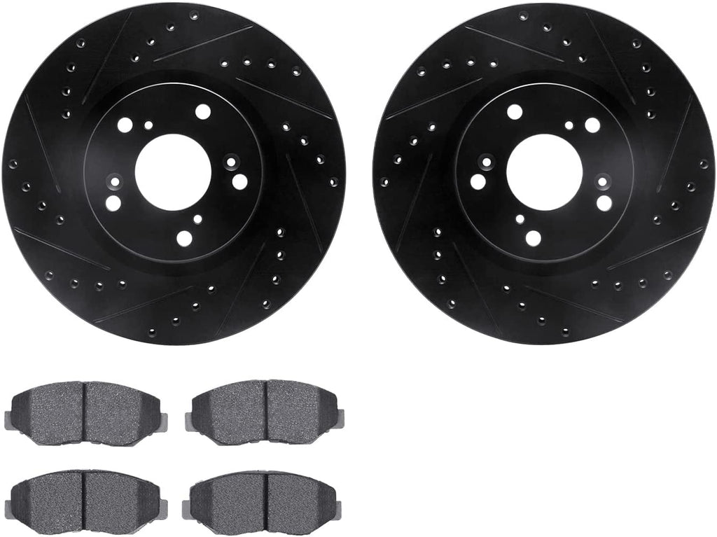 Front Brake Rotors-Drilled and Slotted-Black with 5000 Advanced Brake Pads 8502-59059