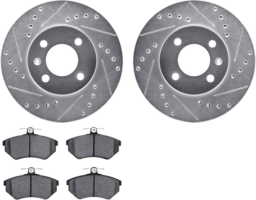 Front Brake Rotors-Drilled and Slotted-Silver with 5000 Advanced Brake Pads 7502-74007