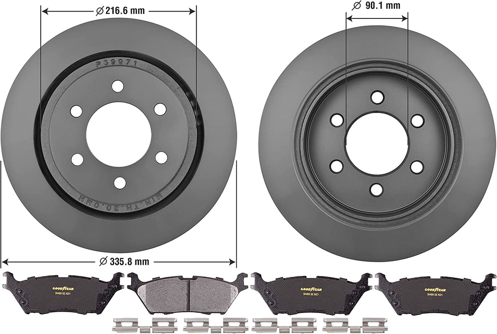 Rear Brake Rotors & Carbon-Ceramic Pads Kit for 2015-2017 Ford F150 Goodyear