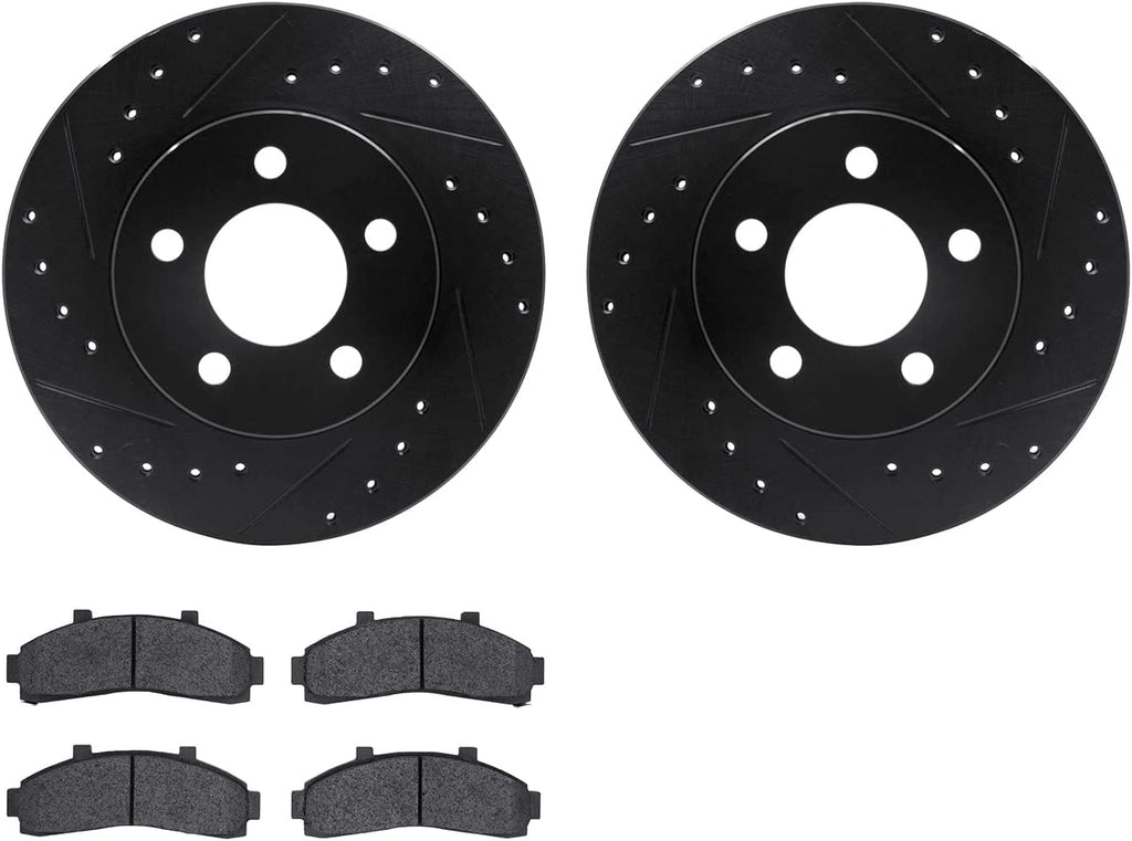 Front Brake Rotors-Drilled and Slotted-Black with 5000 Advanced Brake Pads 8502-54104