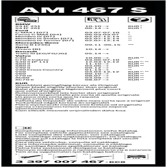 , Wiper Blade Set Aerotwin AM467S, Length: 650/475