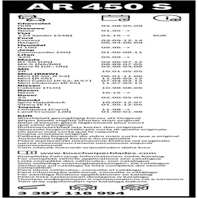 3 397 118 994 Wiper Blade Backfitting Set Aerotwin AR450S, 500 X 450 Mm