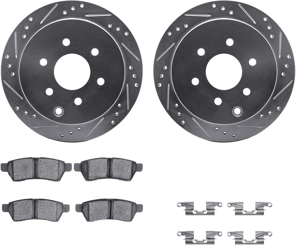 Rear Brake Rotors-Drilled and Slotted-Silver with 5000 Advanced Brake Pads Includes Hardware 7512-67110