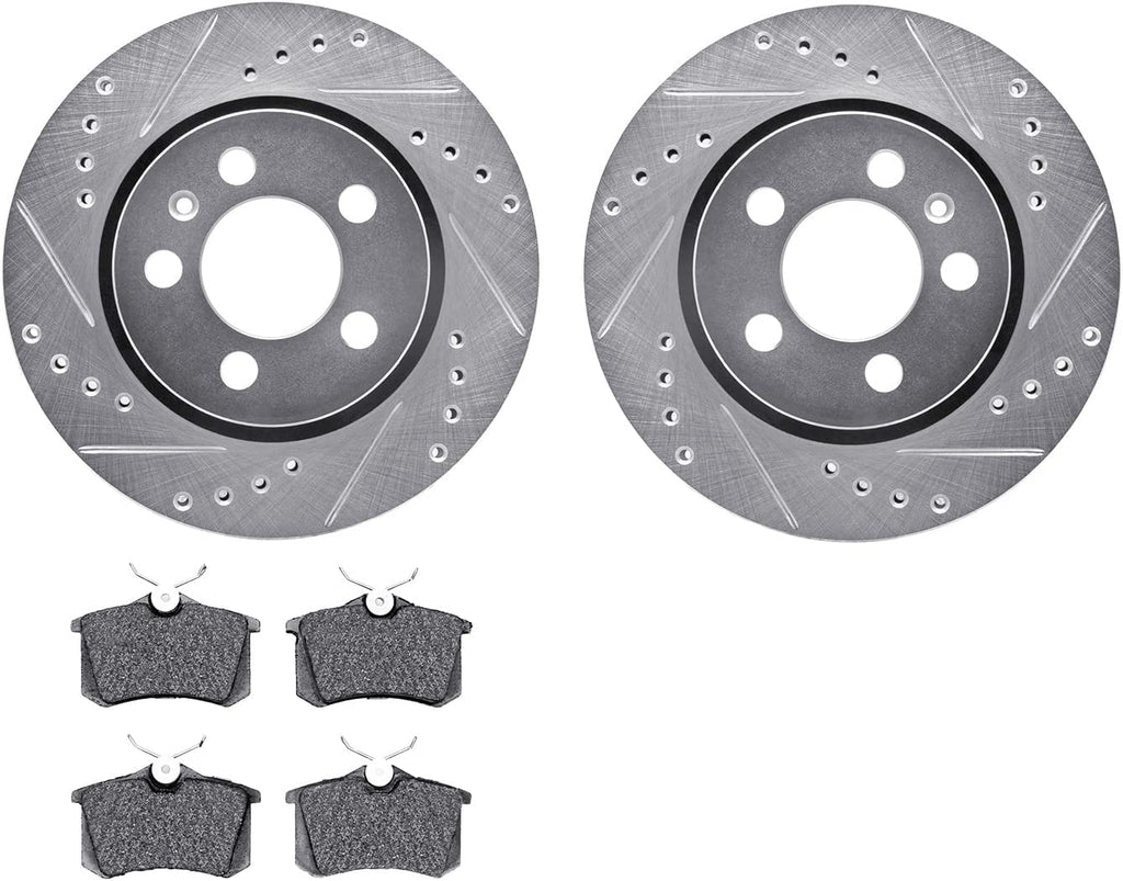 Rear Brake Rotors-Drilled and Slotted-Silver with 5000 Advanced Brake Pads 7502-74045