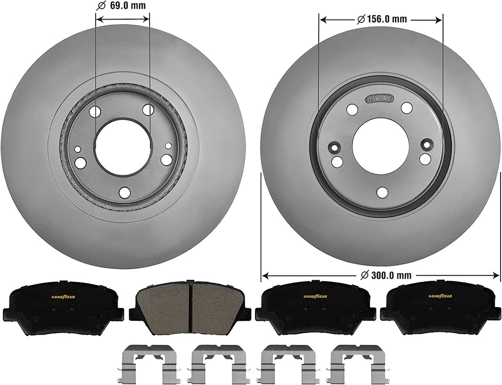 Front Brake Rotors Ceramic Pads for 2010-12 Hyundai Santa Fe 2011-13 Kia Sorento