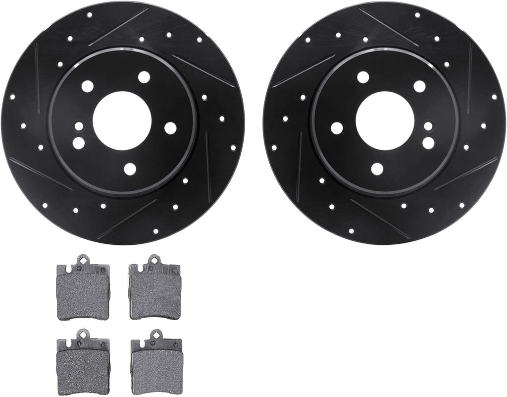 Rear Brake Rotors-Drilled and Slotted-Black with 5000 Euro Ceramic Brake Pads 8602-63036