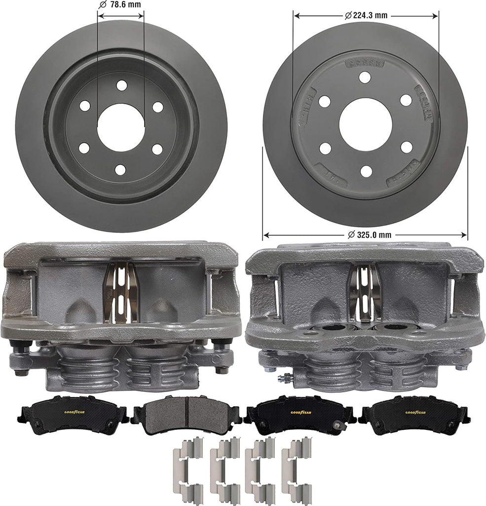 Rear Brake Kit Calipers Rotors Ceramic Pads for GMC & Chevy Trucks Goodyear