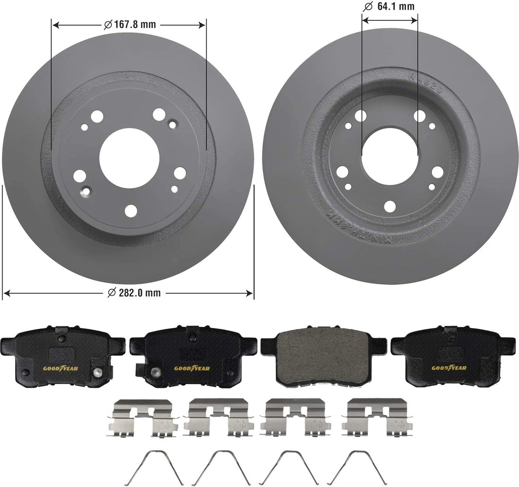 Rear Brake Rotors Ceramic Pads Kit for Honda Accord Acura TSX Goodyear PRK58768R
