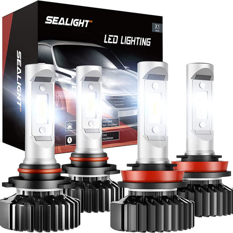 H11/H9/H8 9005/HB3 LED Bulbs Combo Kit with 120W 6000K Cool White, Plug and Play, Pack of 4