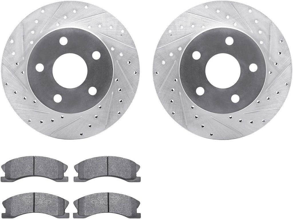Front Brake Rotors-Drilled and Slotted-Silver with Ultimate Duty Performance Brake Pads 7402-42031