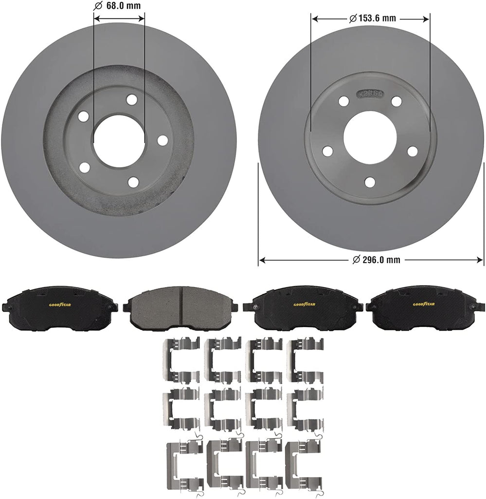 Front Brake Rotors Ceramic Pads Kit for Nissan Altima Maxima Goodyear PRK68814F