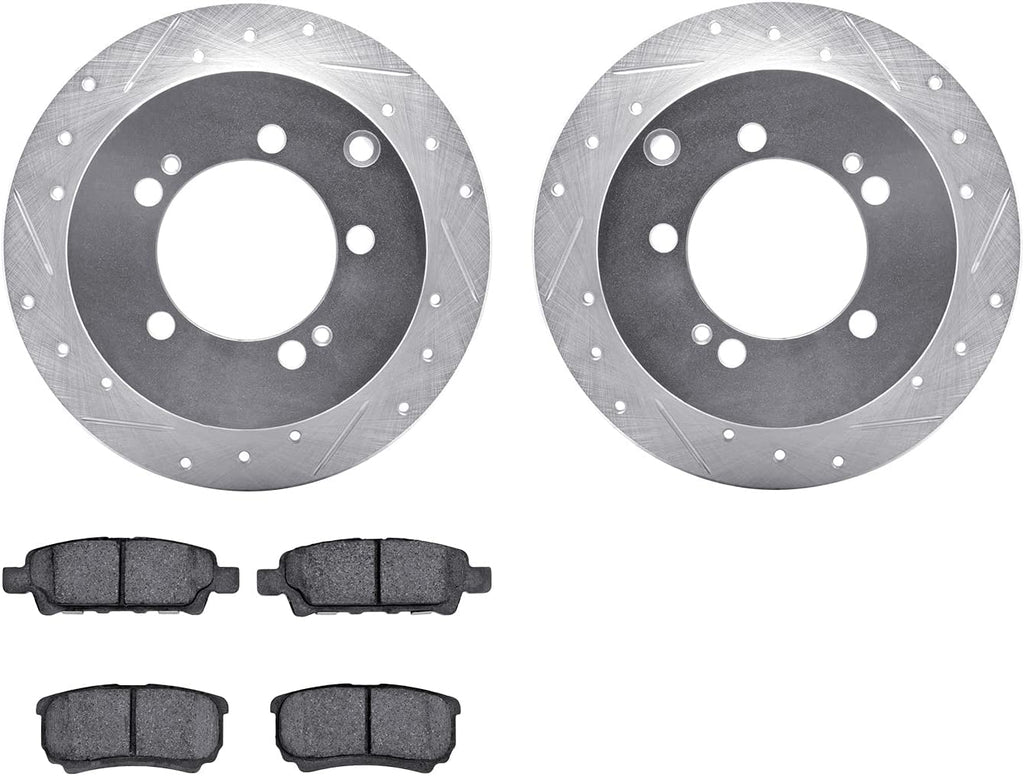 Rear Brake Rotors-Drilled and Slotted-Silver with 5000 Advanced Brake Pads 7502-72084
