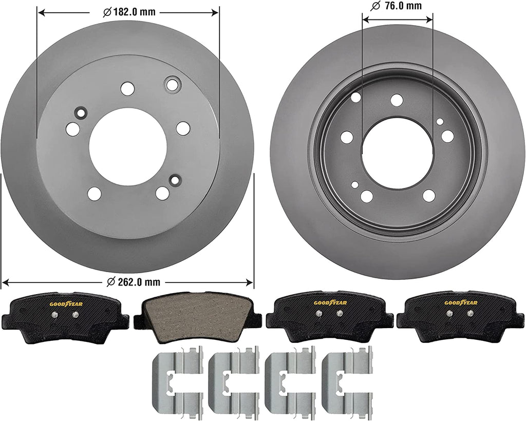 Rear Brake Rotors & Ceramic Pads Kit for 2010-2013 Kia Soul Goodyear PRK3637R
