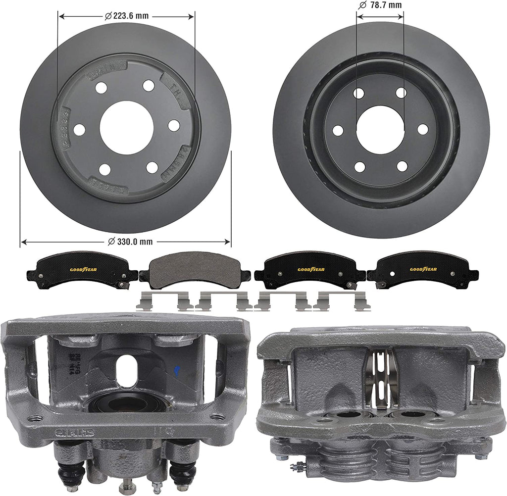 Rear Brake Kit Calipers Rotors Ceramic Pads for Chevy & GMC Trucks Goodyear