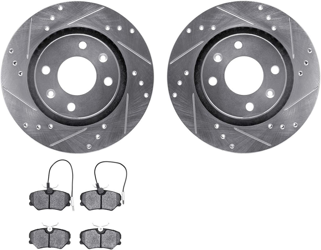 Front Brake Rotors-Drilled and Slotted-Silver with 5000 Advanced Brake Pads 7502-28019