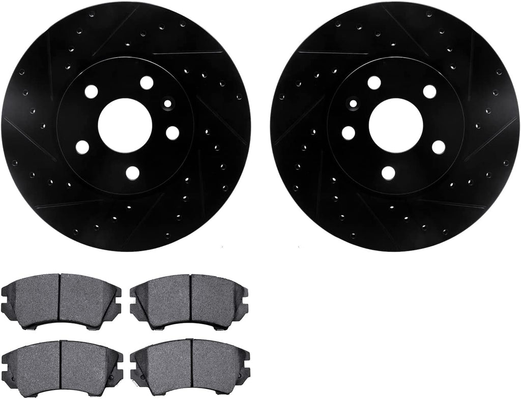 Front Brake Rotors-Drilled and Slotted-Black with 5000 Advanced Brake Pads 8502-45011