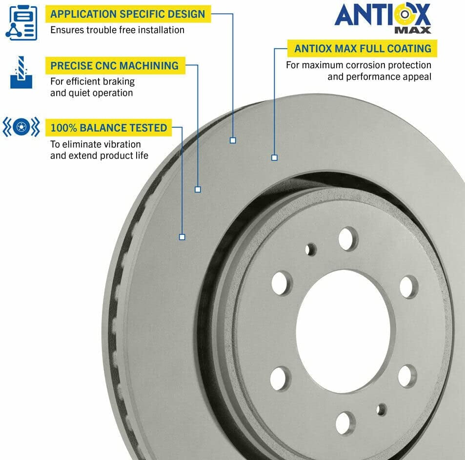 GYD1444 Premium Ceramic Automotive Front Disc Brake Pads Set and 2138024GY Premium Antiox Automotive Vehicle Front Brake Rotor (2 Pack)
