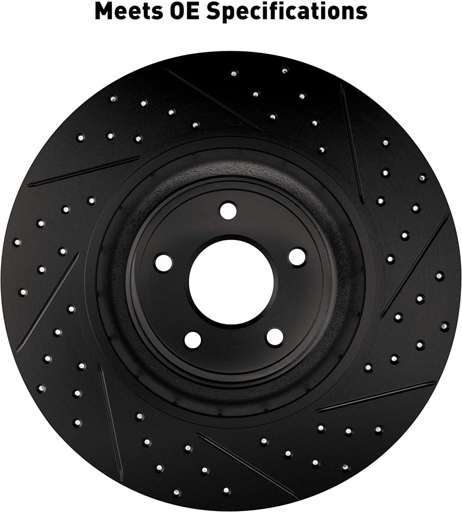 Front Brake Rotors-Drilled and Slotted-Black with 3000 Series Ceramic Brake Pads 8302-59085