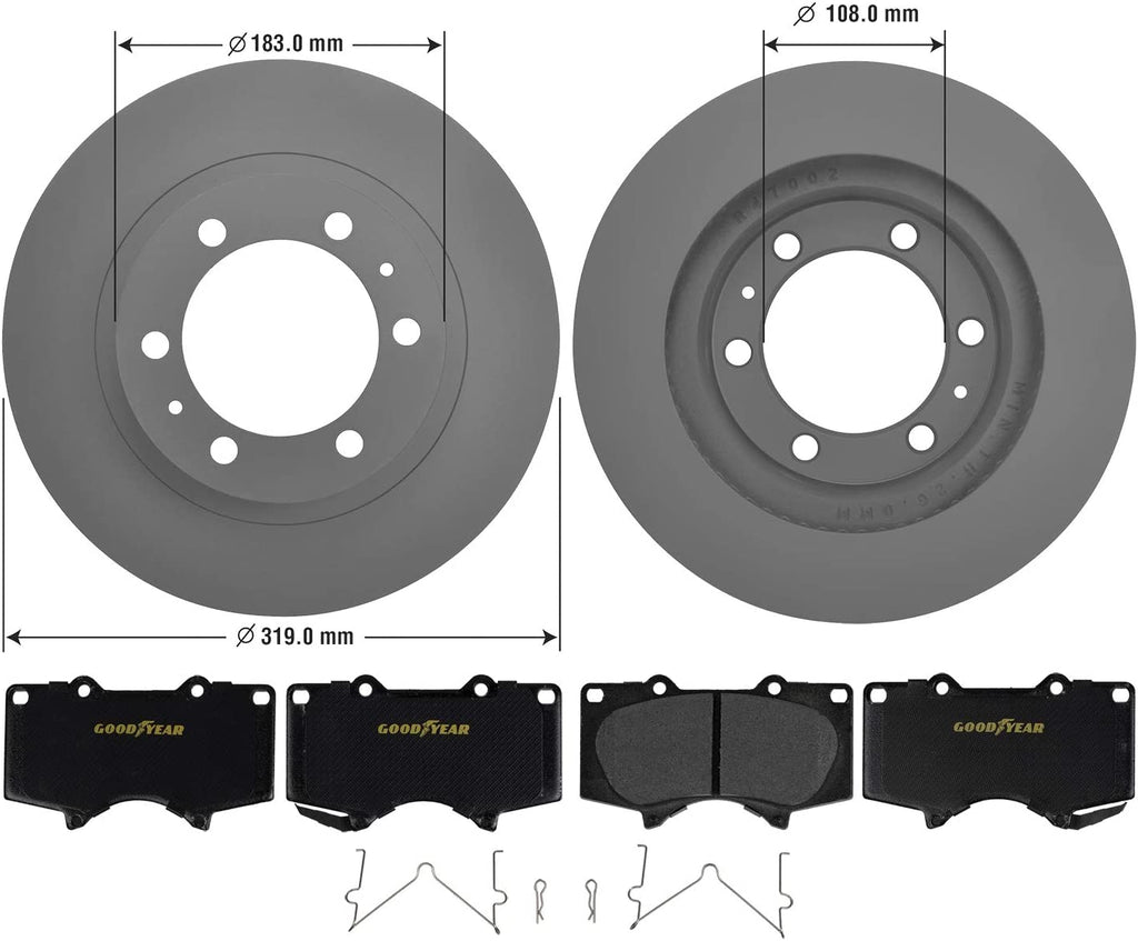 Front Brake Rotors Ceramic Pads Kit for Toyota 4Runner & More Goodyear PRK76842F