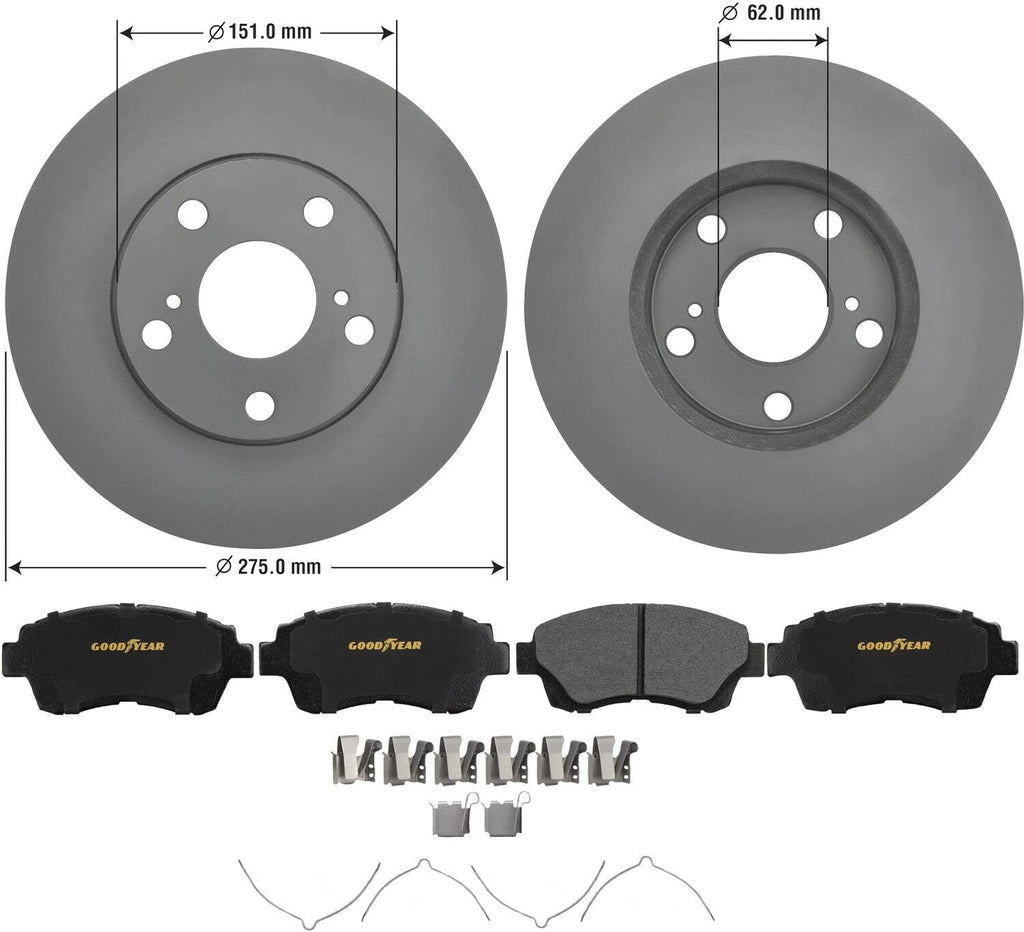 Front Brake Rotors & Ceramic Pads Kit for 92-03 Toyota Lexus Goodyear PRK75824F