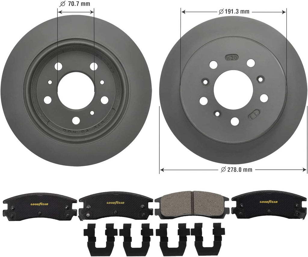 GYD698 Premium Ceramic Automotive Rear Disc Brake Pads Set and 2144064GY Premium Antiox Automotive Vehicle Front Brake Rotor (2 Pack)