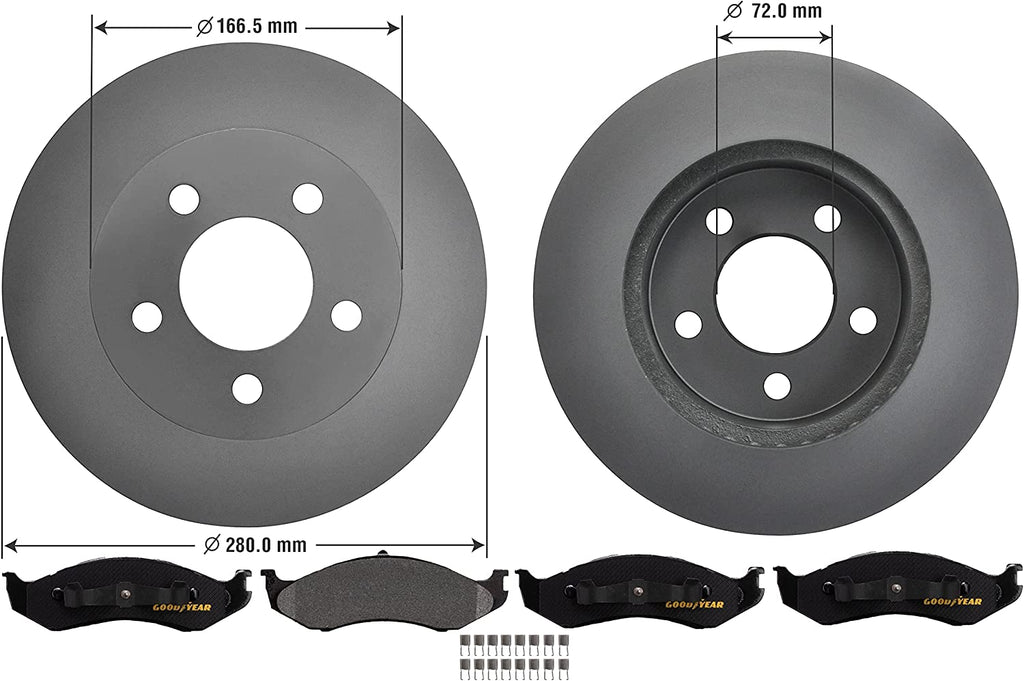 Front Brake Rotors & Carbon-Ceramic Pads Kit for Jeep Cherokee Comanche & More