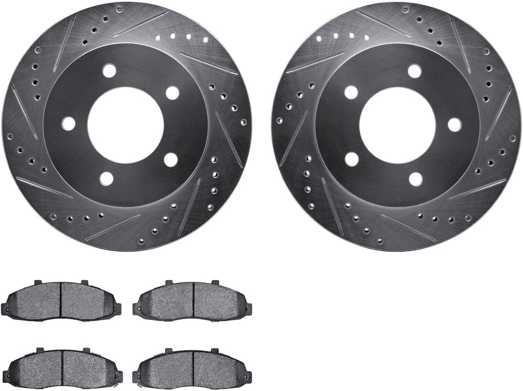 Front Brake Rotors-Drilled and Slotted-Silver with Heavy Duty Brake Pads 7202-99131