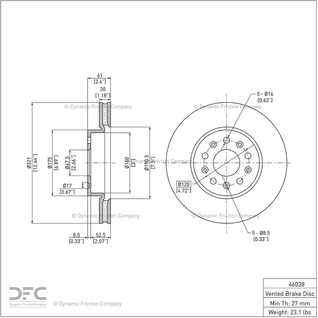 Front  Disc Brake Rotor 600-46038 (1) for 2014-2019 Cadillac CTS, 2016-2019 Cadillac CT6, 2016-2020 Chevrolet Camaro