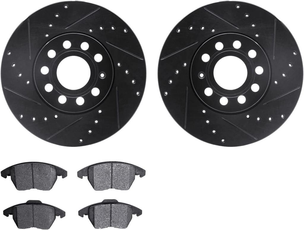 Front Brake Rotors-Drilled and Slotted-Black with 5000 Advanced Brake Pads 8502-74052