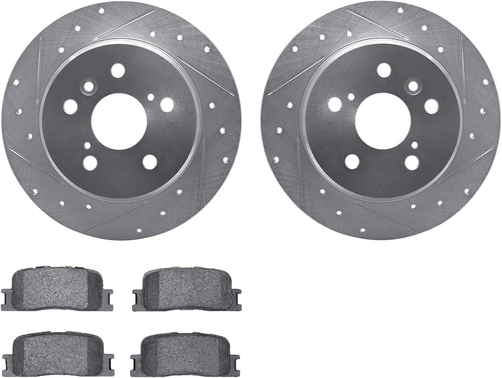 Rear Brake Rotors-Drilled and Slotted-Silver with 5000 Advanced Brake Pads 7502-76134