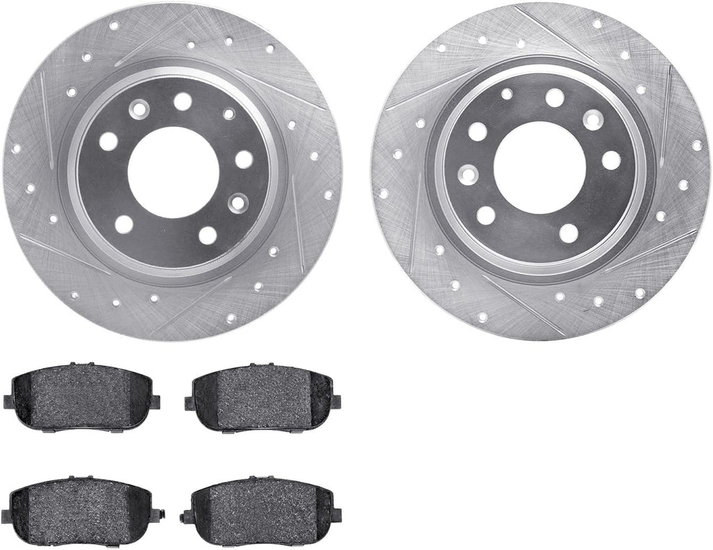 Rear Brake Rotors-Drilled and Slotted-Silver with 5000 Advanced Brake Pads 7502-54044
