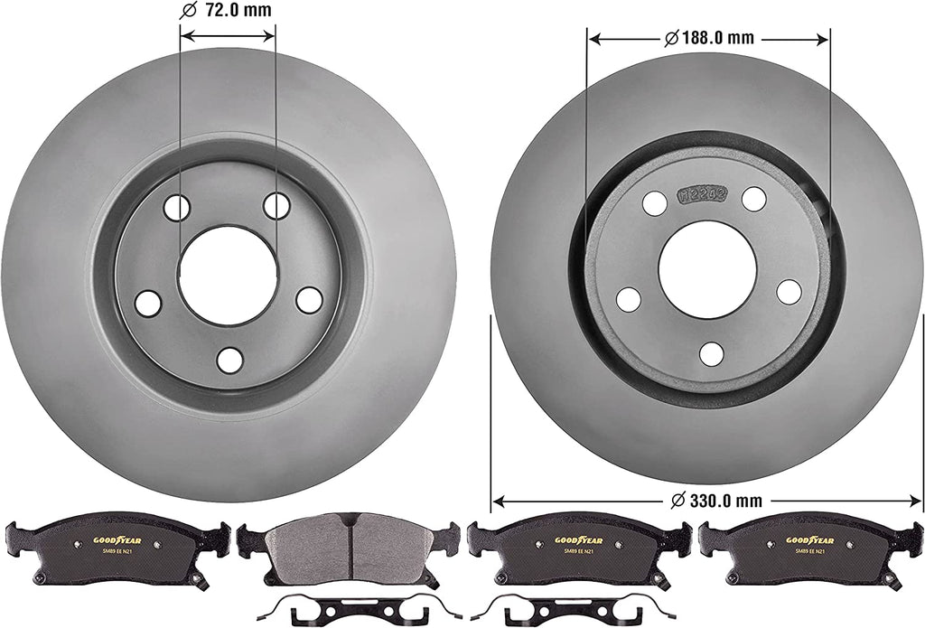 Front Brake Rotors Carbon-Ceramic Pads Kit for 2011-2021 Dodge Durango Goodyear