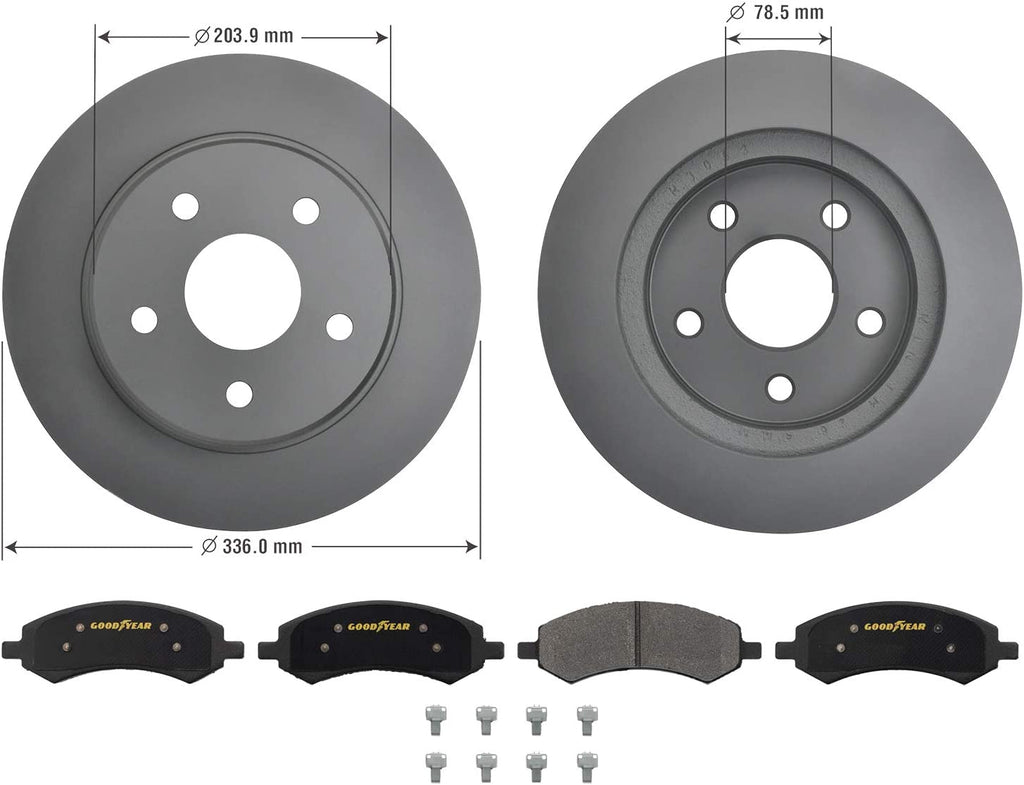 GYD1084 Automotive Carbon Ceramic Truck and SUV Front Brake Pads Bundle with  214114GY 2 Pack Antiox Automotive Vehicle Vented Front Brake Rotor