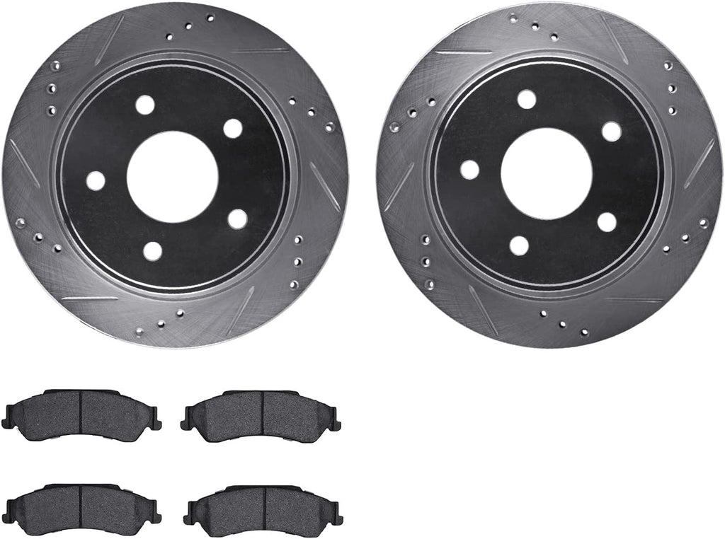 Rear Brake Rotors-Drilled and Slotted-Silver with 5000 Advanced Brake Pads 7502-48034