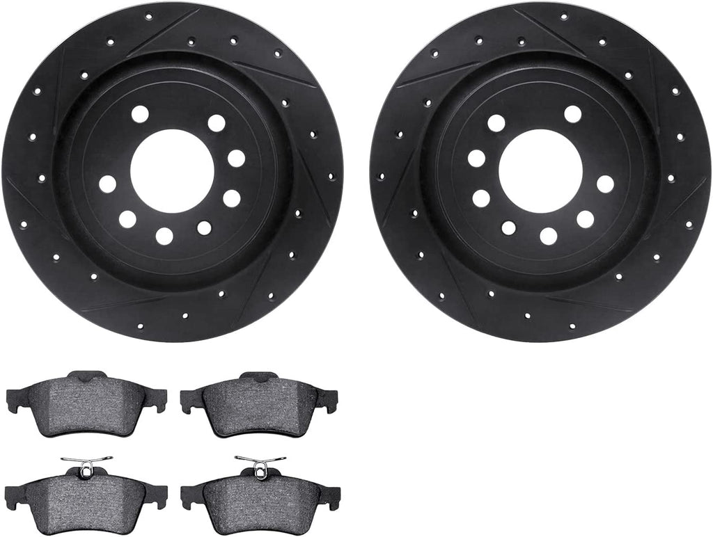 Rear Brake Rotors-Drilled and Slotted-Black with 5000 Advanced Brake Pads 8502-65023