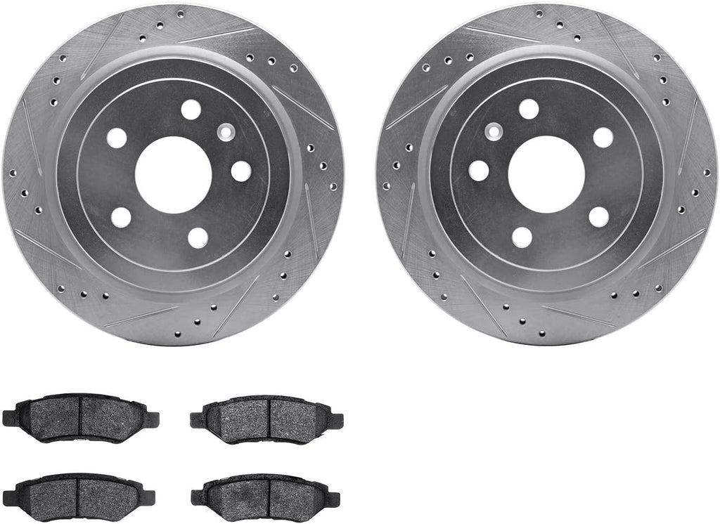 Rear Brake Rotors-Drilled and Slotted-Silver with 5000 Advanced Brake Pads 7502-46016
