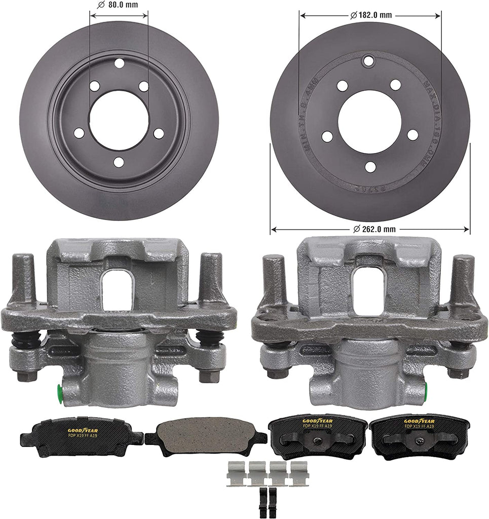 Rear Brake Kit Calipers Rotors Ceramic Pads for Jeep Chrysler Dodge Goodyear