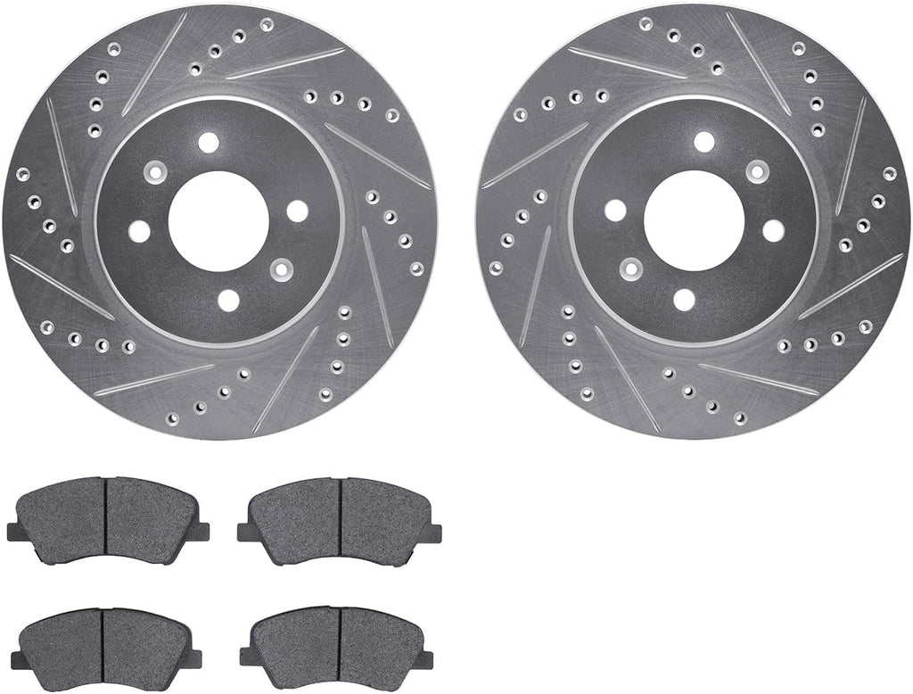 Front Brake Rotors-Drilled and Slotted-Silver with 5000 Advanced Brake Pads 7502-21017