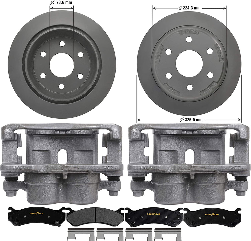 Rear Brake Kit Calipers Rotors Ceramic Pads 01-04 Chevy Silverado 2500 Goodyear