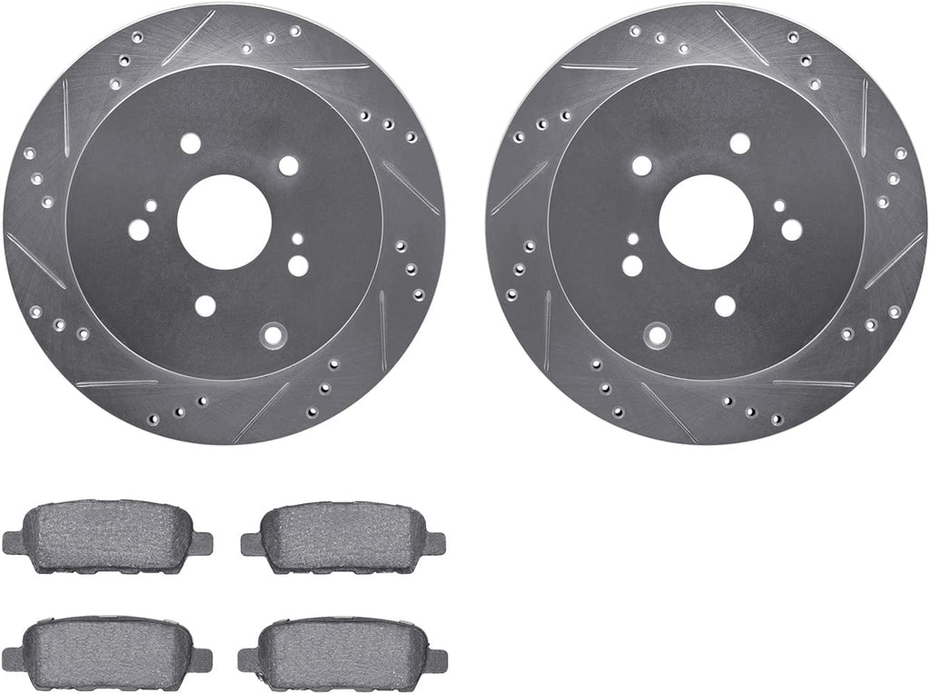 Rear Brake Rotors-Drilled and Slotted-Silver with 5000 Euro Ceramic Brake Pads 7602-01000