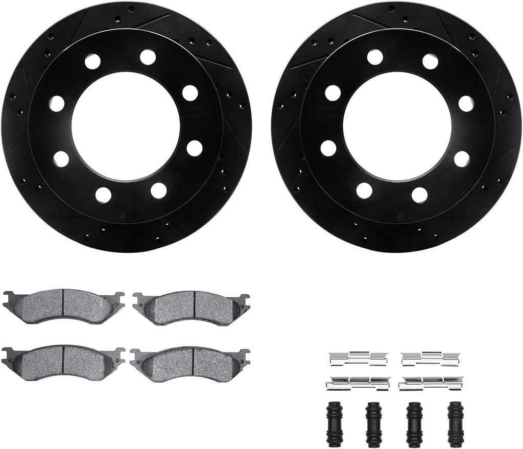 Rear Brake Rotors-Drilled and Slotted-Black with 5000 Advanced Brake Pads Includes Hardware 8512-40068
