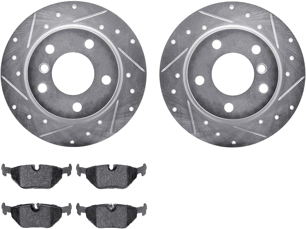 Rear Brake Rotors-Drilled and Slotted-Silver with 5000 Advanced Brake Pads 7502-31367