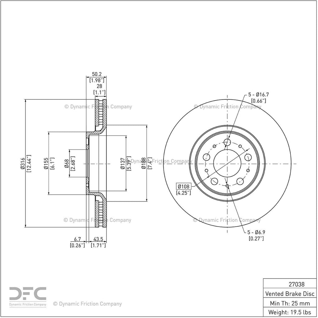 Front  GEOSPEC Coated Brake Rotor 604-27038 (1) for 2003-2008 Volvo XC90, 2008-2009 Volvo S60