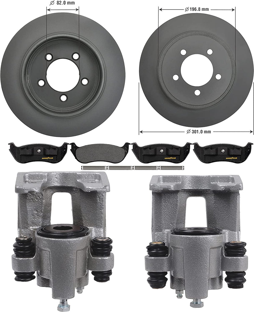 Rear Brake Calipers Rotors Ceramic Pads for Ford Explorer Mercury Mountaineer