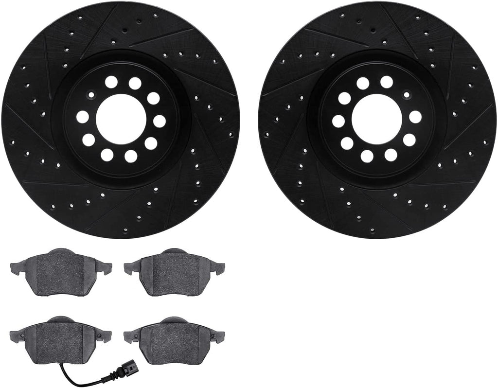 Front Brake Rotors-Drilled and Slotted-Black with 5000 Advanced Brake Pads 8502-74043