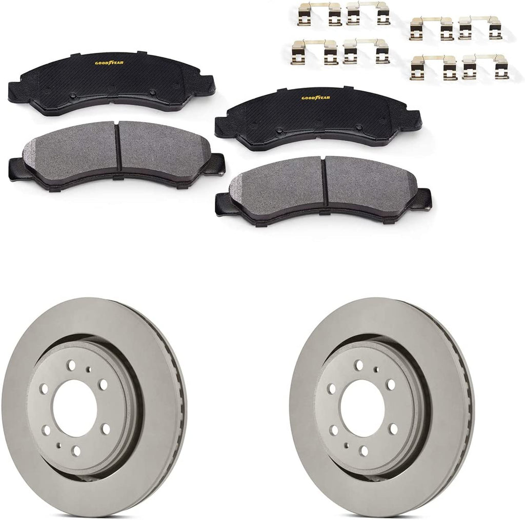 GYD897 Automotive Carbon Ceramic Truck and SUV Front Brake Pads Bundle with  2 Pack 214114GY Antiox Automotive Vehicle Vented Front Brake Rotor