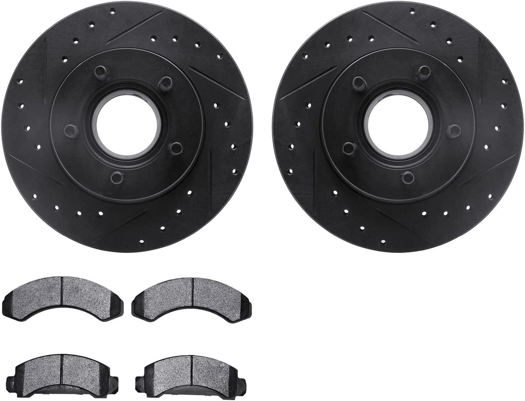 Front Brake Rotors-Drilled and Slotted-Black with Heavy Duty Brake Pads 8202-99099