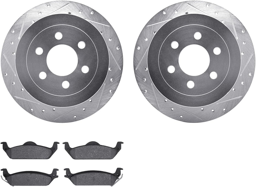 Rear Brake Rotors-Drilled and Slotted-Silver with 5000 Advanced Brake Pads 7502-40087