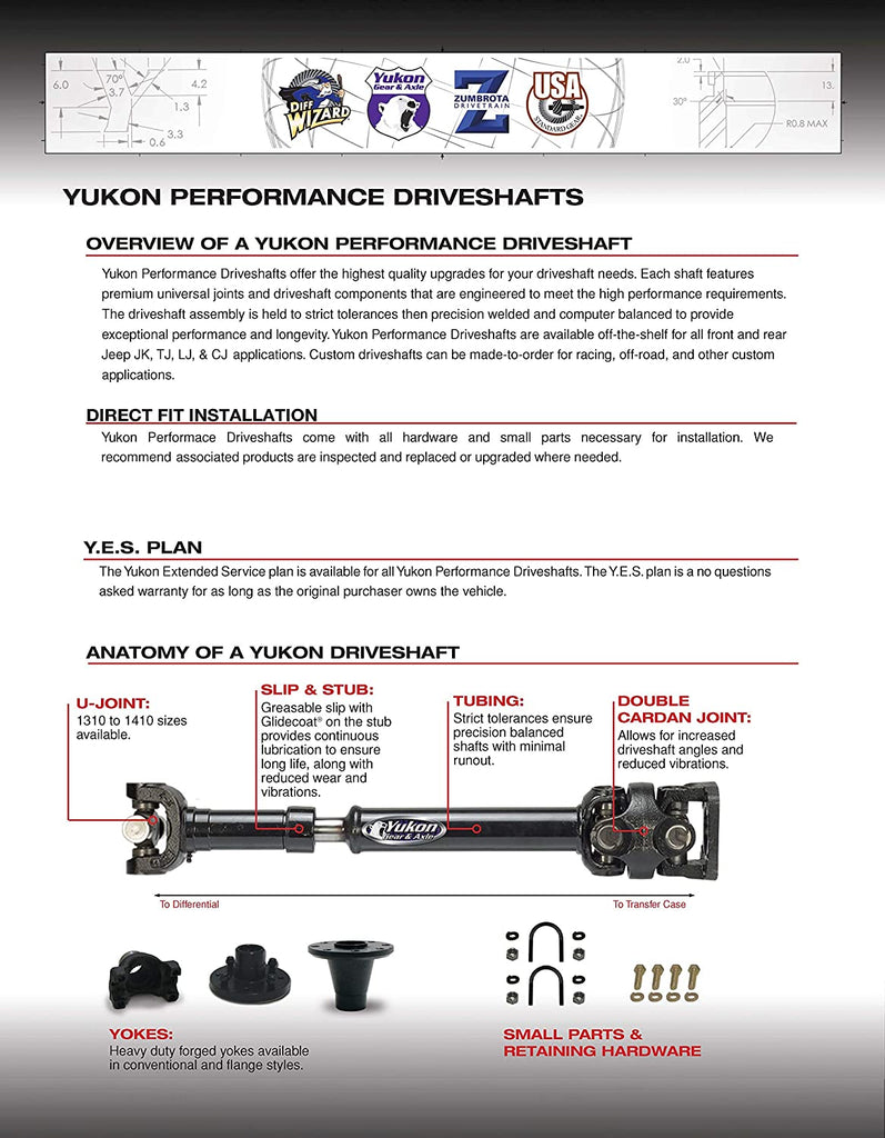 & Axle (YDS003) Performance Driveshaft for Jeep Wrangler JK Rear - 4 Door (2007-2011) Heavy Duty CV 1310