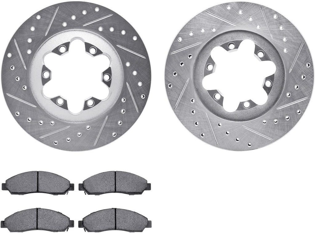 Front Brake Rotors-Drilled and Slotted-Silver with Ultimate Duty Performance Brake Pads 7402-48033